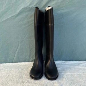 NWOT Tory Burch Double T Riding Black Leather Boots Women Sz 5 1/2M Knee Riding
